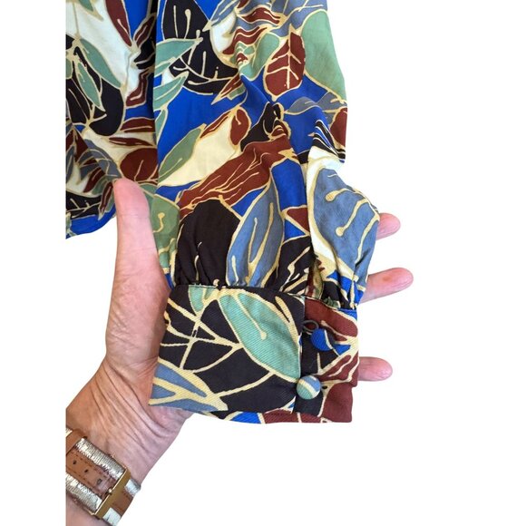 Masai Gali Tunic Copenhagen Leaf Print Blouse M Viscose Long Sleeve Multicolor - Picture 8 of 9